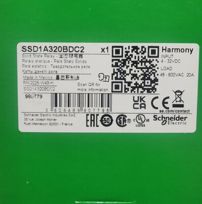 Schneider Electric SSD1A320BDC2 Solid State Relay SSR DIN Rail Mount 20A Belastingsstroom 48-600V AC Uitgang 4-32V DC Besturing