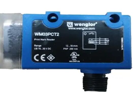 Wenglor - WM03PCT2 PRINT MARK SENSOR, 12-18MM RANGE, PNP NO NC, M12 CONNECTOR, WIT licht, 1,5x2,5 SPOT, 10-30VDC